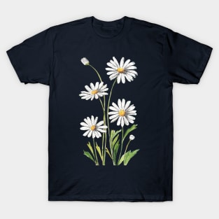 White Daisies Flowers Watercolor Painting T-Shirt
